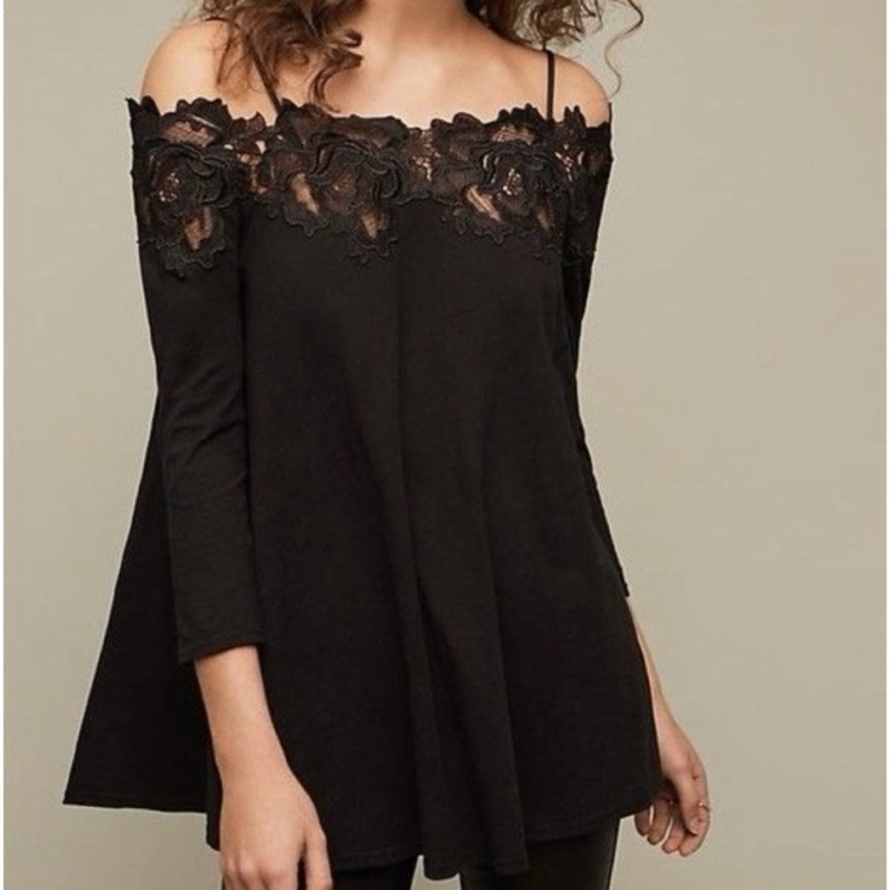 Meadow Rue Lace Applique Off Shoulder Blouse